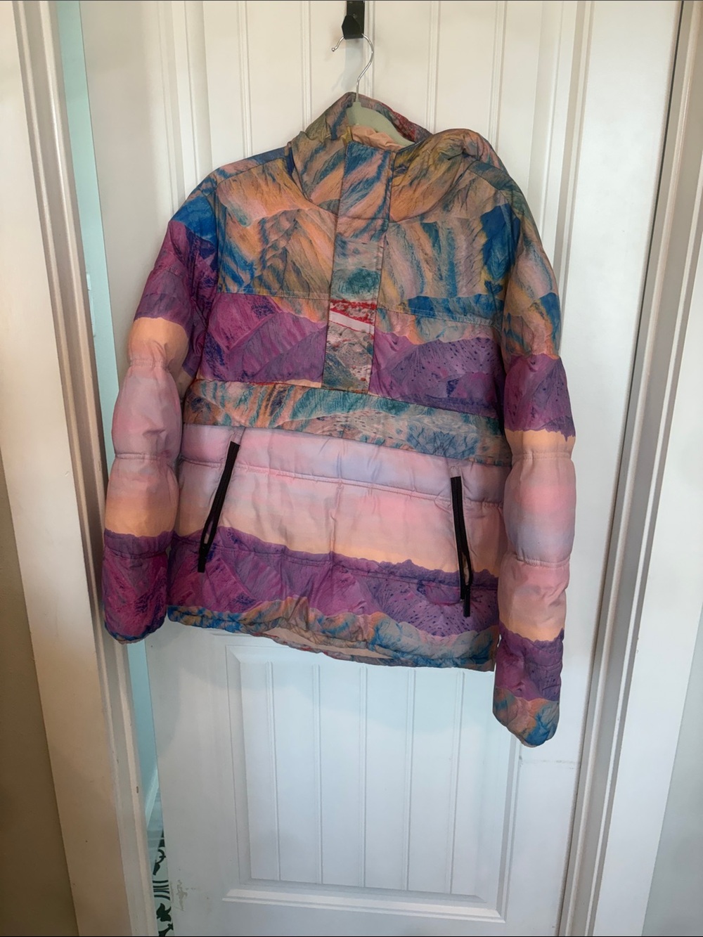 Women's Multicolor Pastel Puff Jacket - Pink & Purple